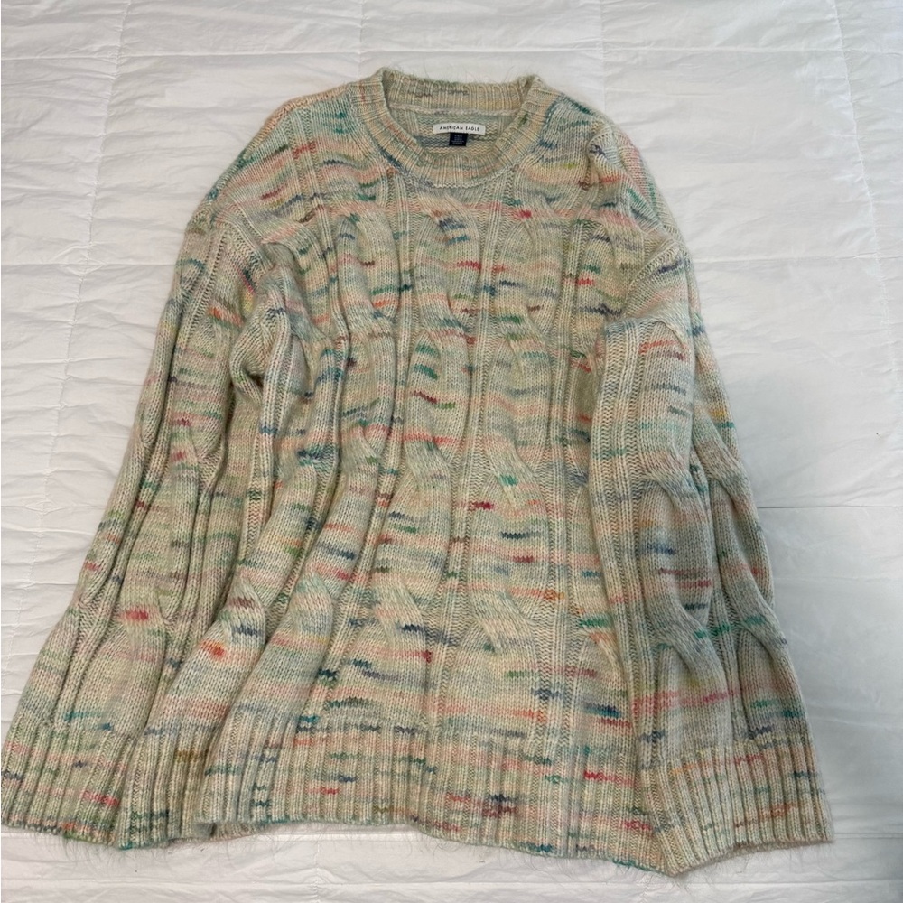 American Eagle Outfitters Cream Multicolor Knit Sweater